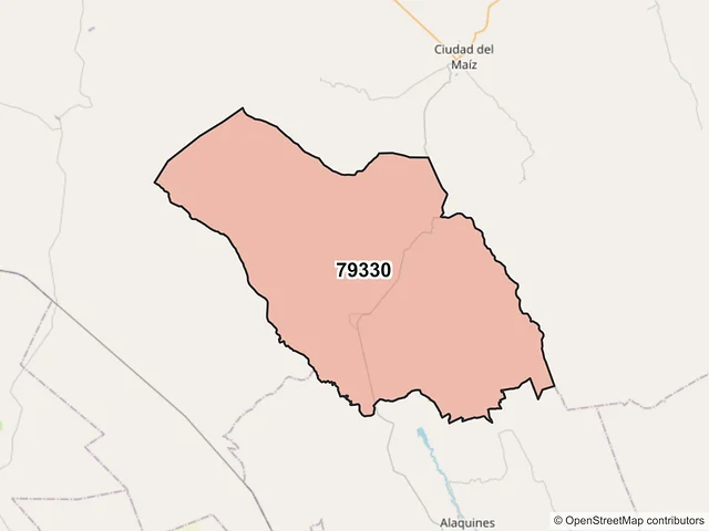 Mapa del código postal 79330, Ciudad del Maíz, San Luis Potosí