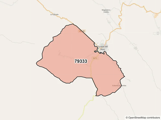Mapa del código postal 79333, Ciudad del Maíz, San Luis Potosí