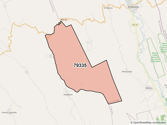 Mapa del código postal 79335, Ciudad del Maíz, San Luis Potosí