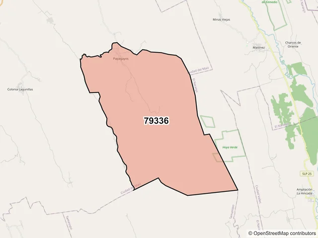 Mapa del código postal 79336, Ciudad del Maíz, San Luis Potosí