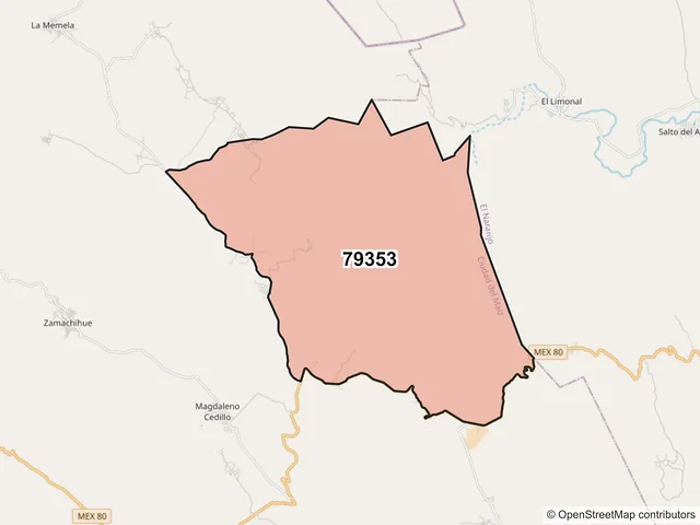 Mapa del código postal 79353, Ciudad del Maíz, San Luis Potosí
