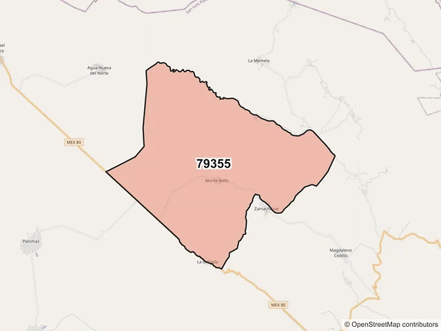 Mapa del código postal 79355, Ciudad del Maíz, San Luis Potosí