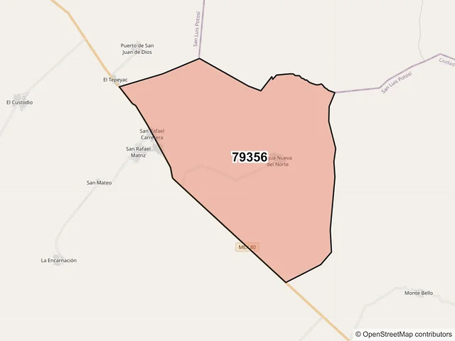 Mapa del código postal 79356, Ciudad del Maíz, San Luis Potosí