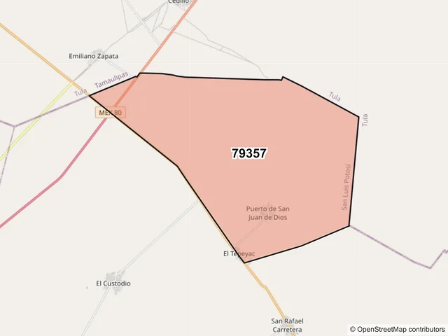 Mapa del código postal 79357, Ciudad del Maíz, San Luis Potosí