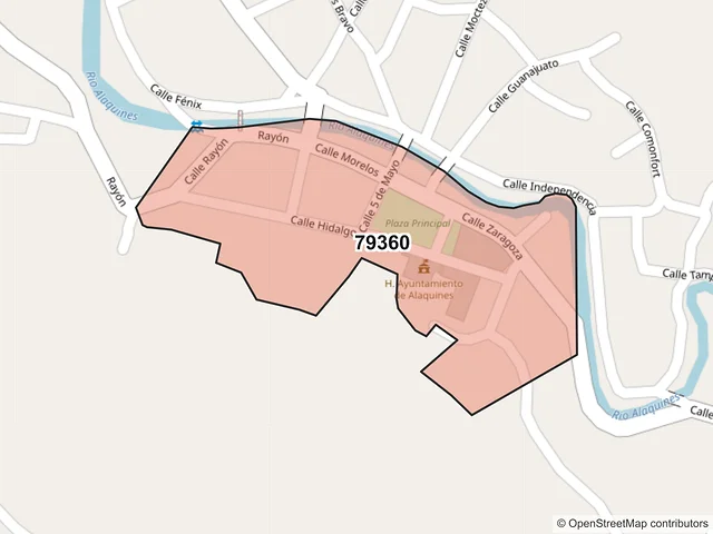 Mapa del código postal 79360, Alaquines, San Luis Potosí