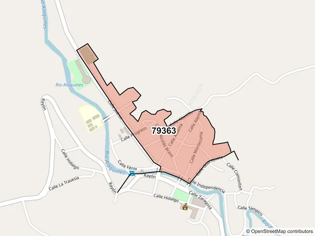 Mapa del código postal 79363, Alaquines, San Luis Potosí