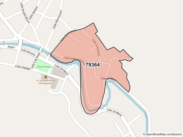 Mapa del código postal 79364, Alaquines, San Luis Potosí
