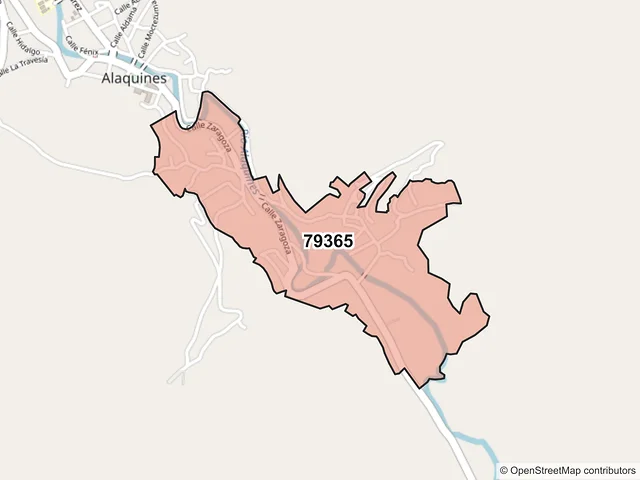 Mapa del código postal 79365, Alaquines, San Luis Potosí