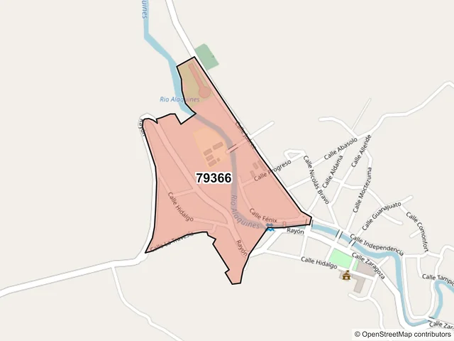 Mapa del código postal 79366, Alaquines, San Luis Potosí