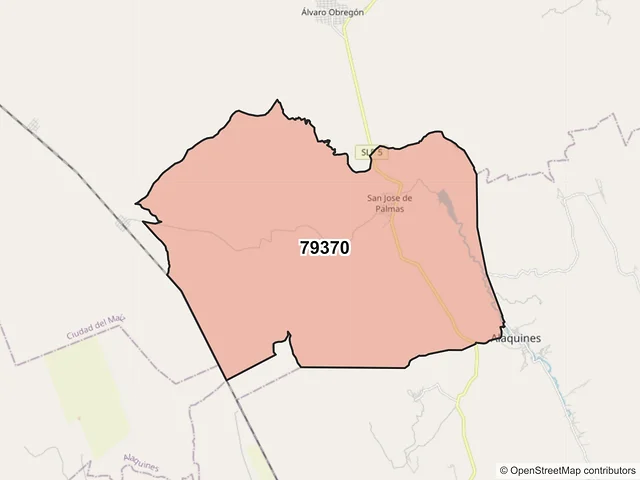 Mapa del código postal 79370, Alaquines, San Luis Potosí