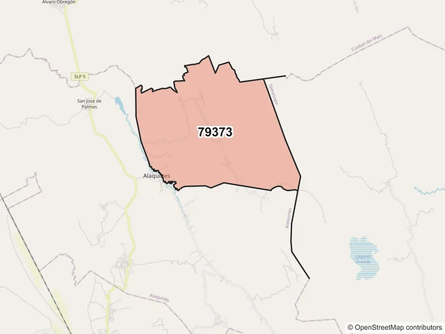 Mapa del código postal 79373, Alaquines, San Luis Potosí