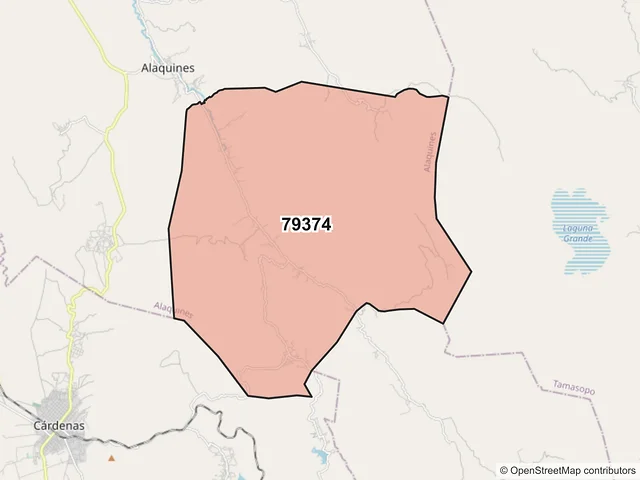 Mapa del código postal 79374, Alaquines, San Luis Potosí
