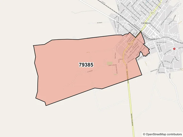 Mapa del código postal 79385, Cárdenas, San Luis Potosí
