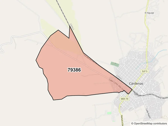 Mapa del código postal 79386, Cárdenas, San Luis Potosí