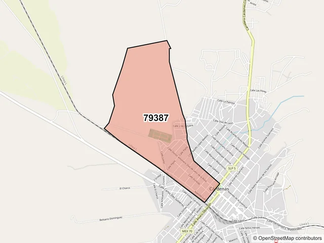 Mapa del código postal 79387, Cárdenas, San Luis Potosí