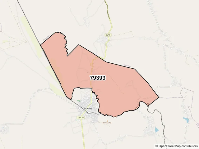 Mapa del código postal 79393, Cárdenas, San Luis Potosí