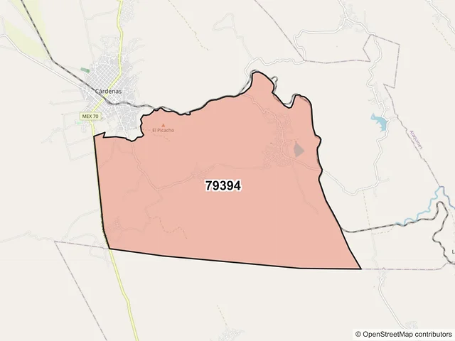 Mapa del código postal 79394, Cárdenas, San Luis Potosí