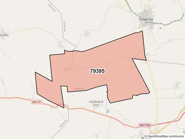 Mapa del código postal 79395, Cárdenas, San Luis Potosí
