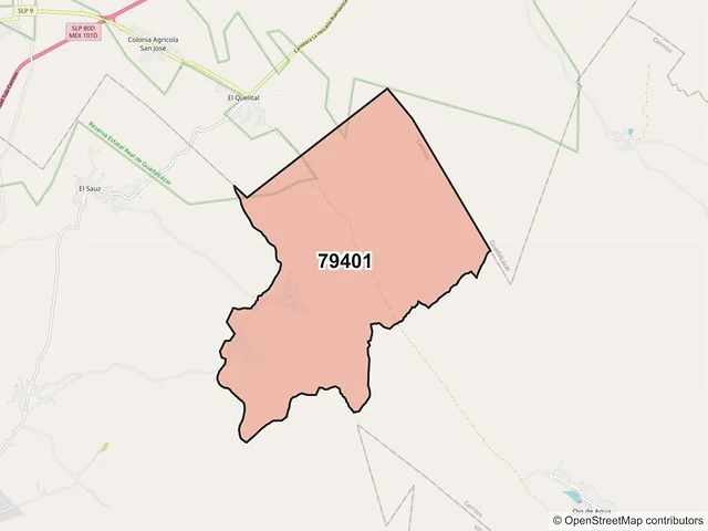 Mapa del código postal 79401, Cerritos, San Luis Potosí