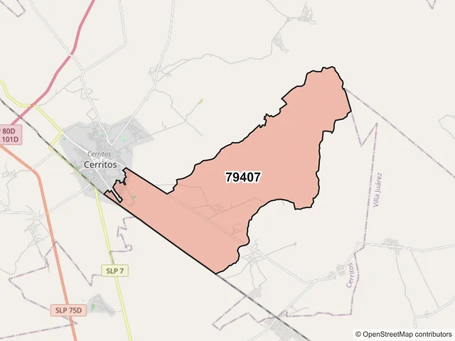 Mapa del código postal 79407, Cerritos, San Luis Potosí
