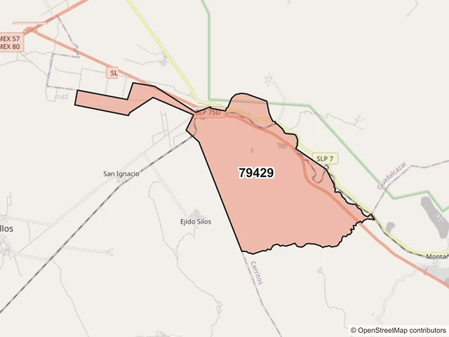 Mapa del código postal 79429, Cerritos, San Luis Potosí