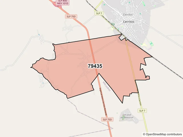 Mapa del código postal 79435, Cerritos, San Luis Potosí