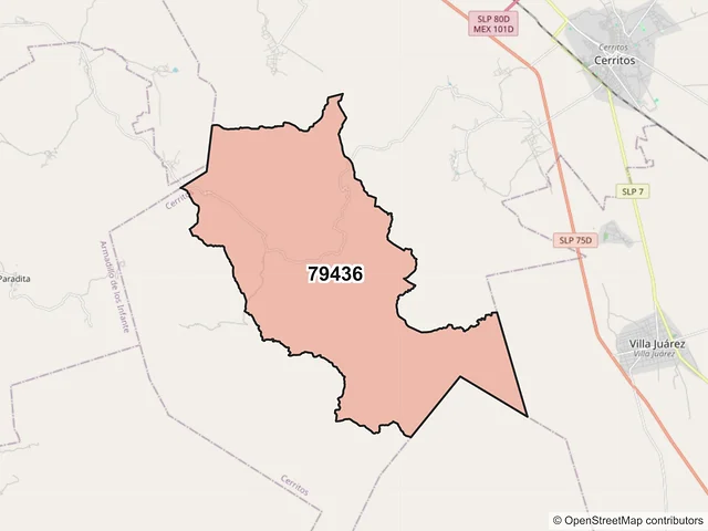 Mapa del código postal 79436, Cerritos, San Luis Potosí
