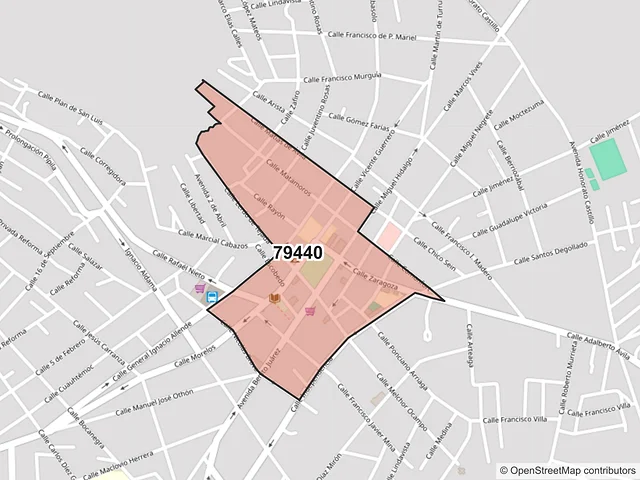 Mapa del código postal 79440, Cerritos, San Luis Potosí