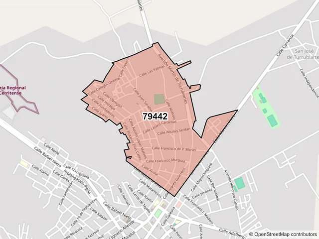 Mapa del código postal 79442, Cerritos, San Luis Potosí