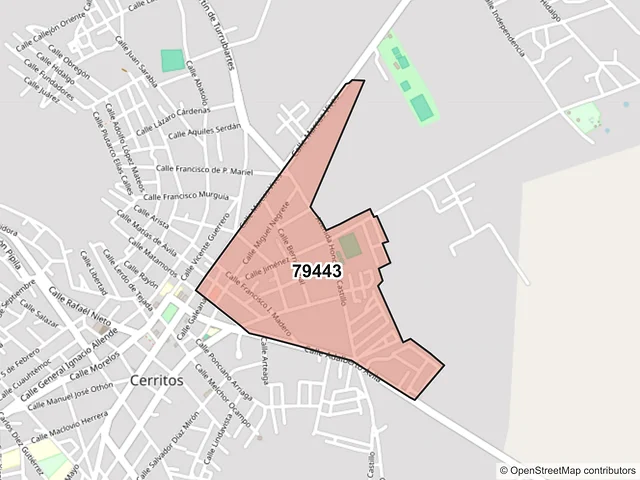 Mapa del código postal 79443, Cerritos, San Luis Potosí