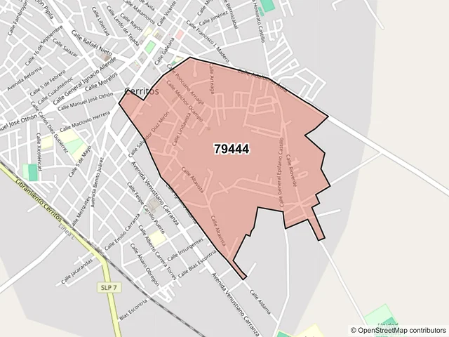 Mapa del código postal 79444, Cerritos, San Luis Potosí