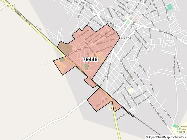 Mapa del código postal 79446, Cerritos, San Luis Potosí