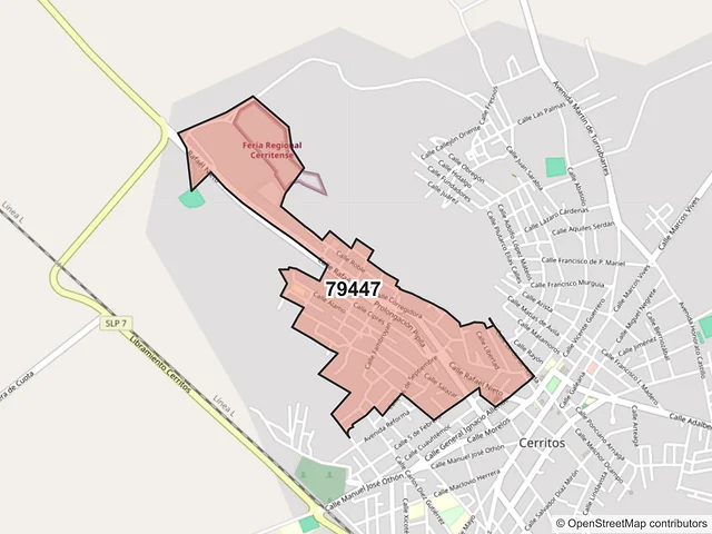 Mapa del código postal 79447, Cerritos, San Luis Potosí
