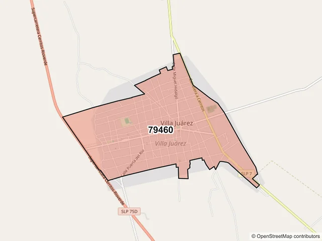 Mapa del código postal 79460, Villa Juárez, San Luis Potosí