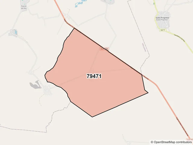 Mapa del código postal 79471, Villa Juárez, San Luis Potosí
