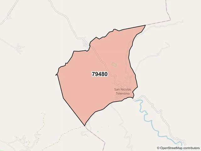 Mapa del código postal 79480, San Nicolás Tolentino, San Luis Potosí