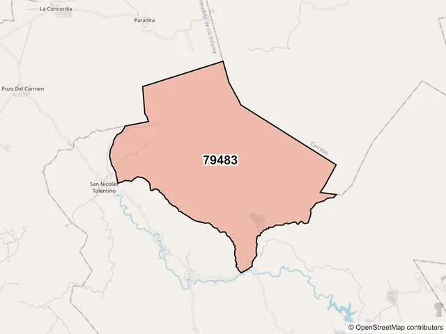 Mapa del código postal 79483, San Nicolás Tolentino, San Luis Potosí