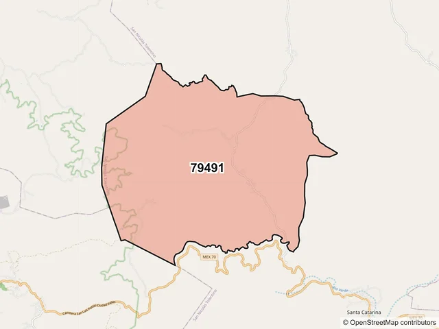 Mapa del código postal 79491, San Nicolás Tolentino, San Luis Potosí