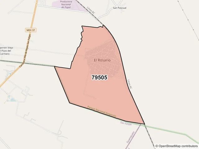 Mapa del código postal 79505, Villa de Reyes, San Luis Potosí