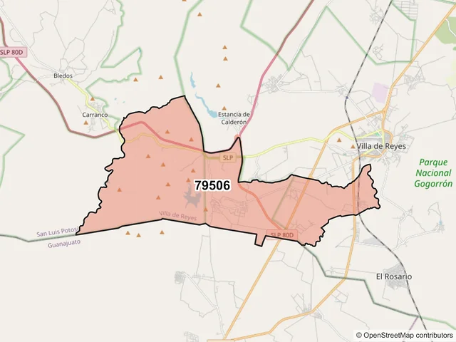 Mapa del código postal 79506, Villa de Reyes, San Luis Potosí