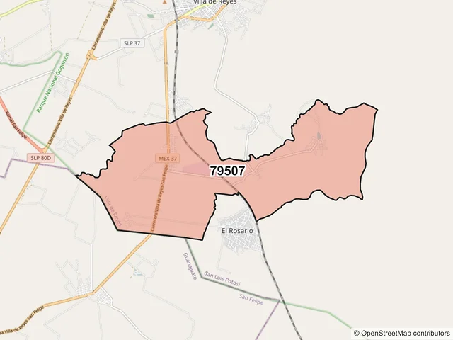 Mapa del código postal 79507, Villa de Reyes, San Luis Potosí
