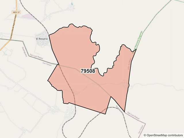 Mapa del código postal 79508, Villa de Reyes, San Luis Potosí