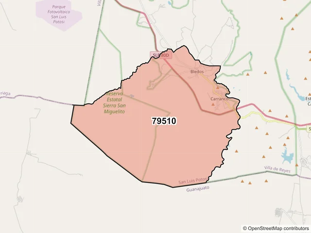 Mapa del código postal 79510, Villa de Reyes, San Luis Potosí