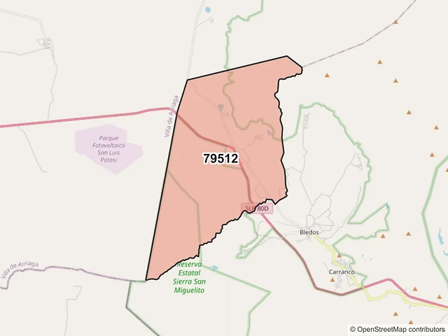 Mapa del código postal 79512, Villa de Reyes, San Luis Potosí