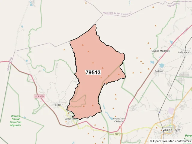 Mapa del código postal 79513, Villa de Reyes, San Luis Potosí