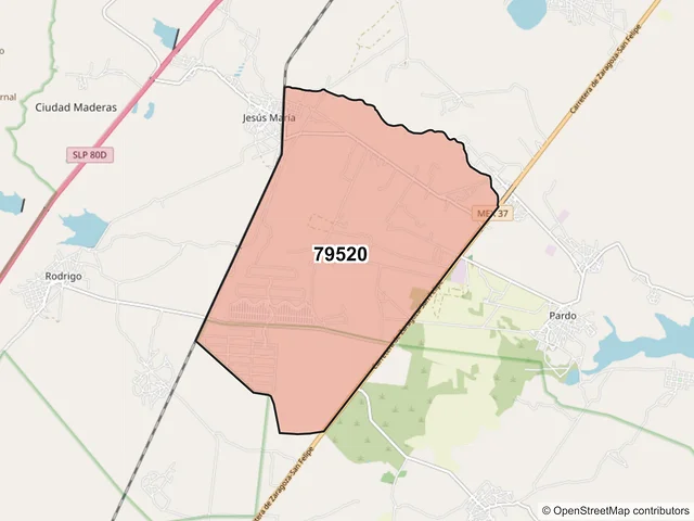 Mapa del código postal 79520, Villa de Reyes, San Luis Potosí