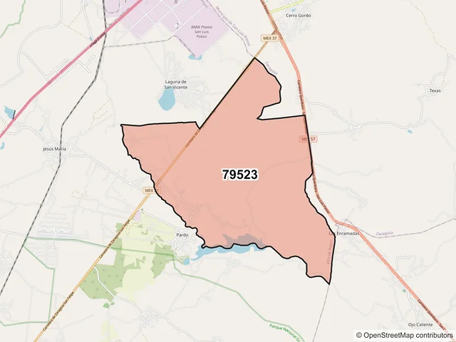 Mapa del código postal 79523, Villa de Reyes, San Luis Potosí
