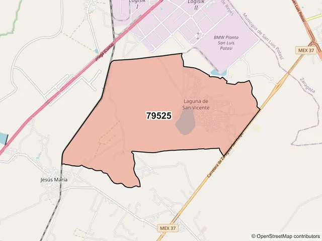 Mapa del código postal 79525, Villa de Reyes, San Luis Potosí