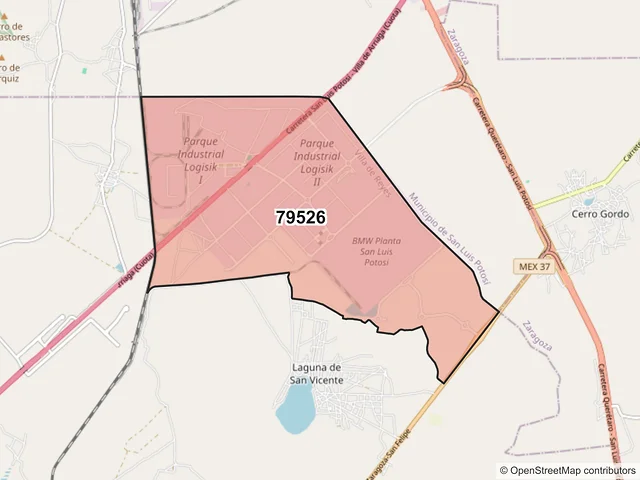 Mapa del código postal 79526, Villa de Reyes, San Luis Potosí