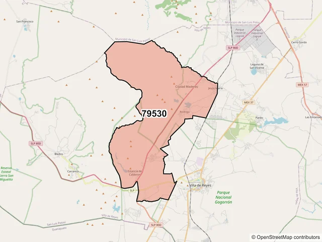 Mapa del código postal 79530, Villa de Reyes, San Luis Potosí